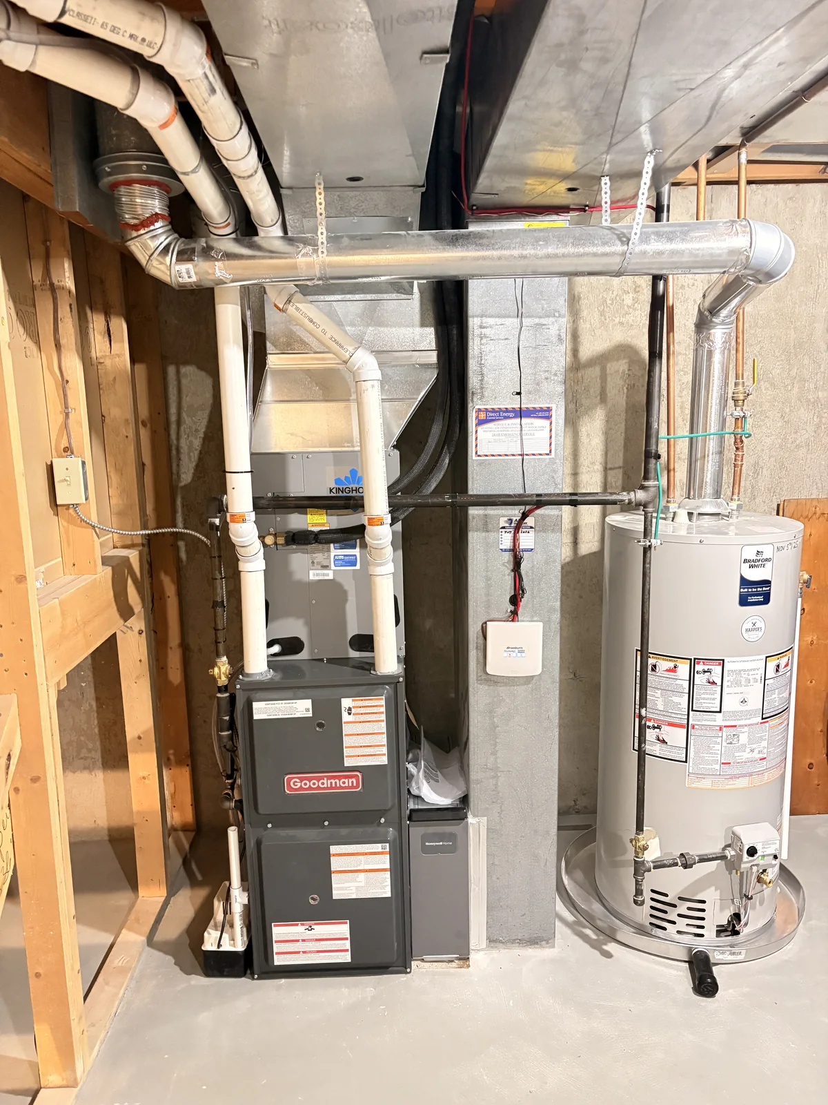 Furnace and hot water equipment installed in a residential mechanical room